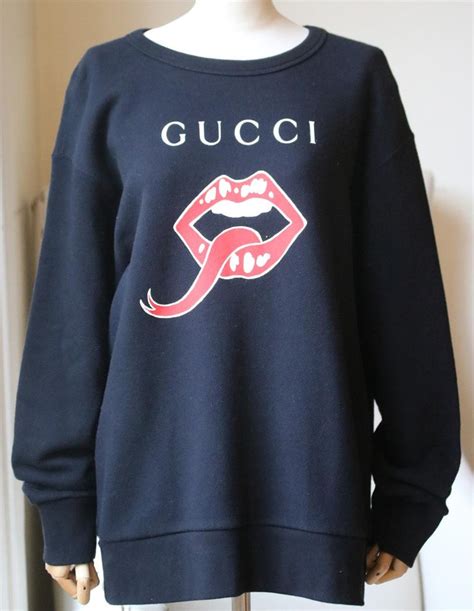 white gucci sweater with red lips|Gucci white and blue sweaters.